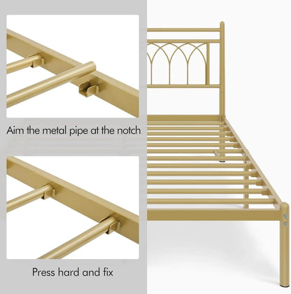 Yaheetech Queen Bed Frame, Metal Platform Bed With Modern Style Petal Accented Headboard, Mattress Foundation With Spacious