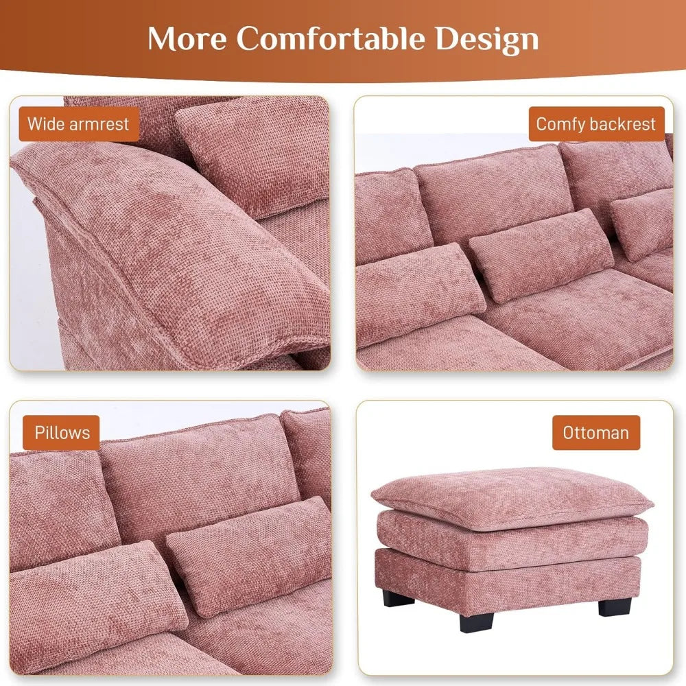 114" U Shape Sectional Sofa Cloud Couch, Upholstery Comfy Modular Sofa, 4 Seat Chenille L-Shaped Sleeper Sofa with Chaise Lounge