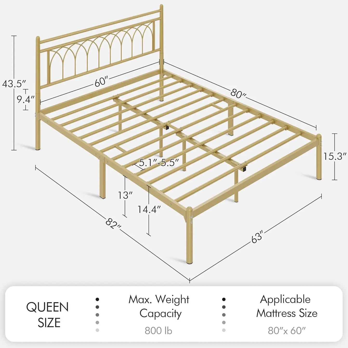 Yaheetech Queen Bed Frame, Metal Platform Bed With Modern Style Petal Accented Headboard, Mattress Foundation With Spacious